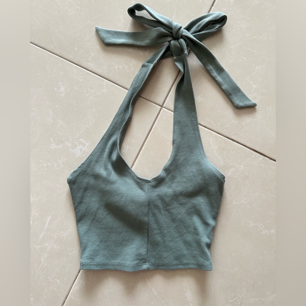 Teal iNAMORATA halter crop top